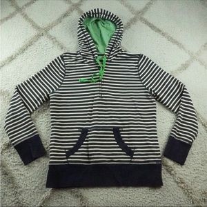 Boden Hoodie Womens 10 Striped Blue Green Pullover 1/4th Zip